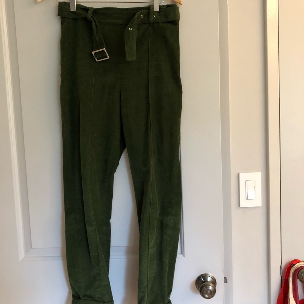 Green Stretchy Belted Pants